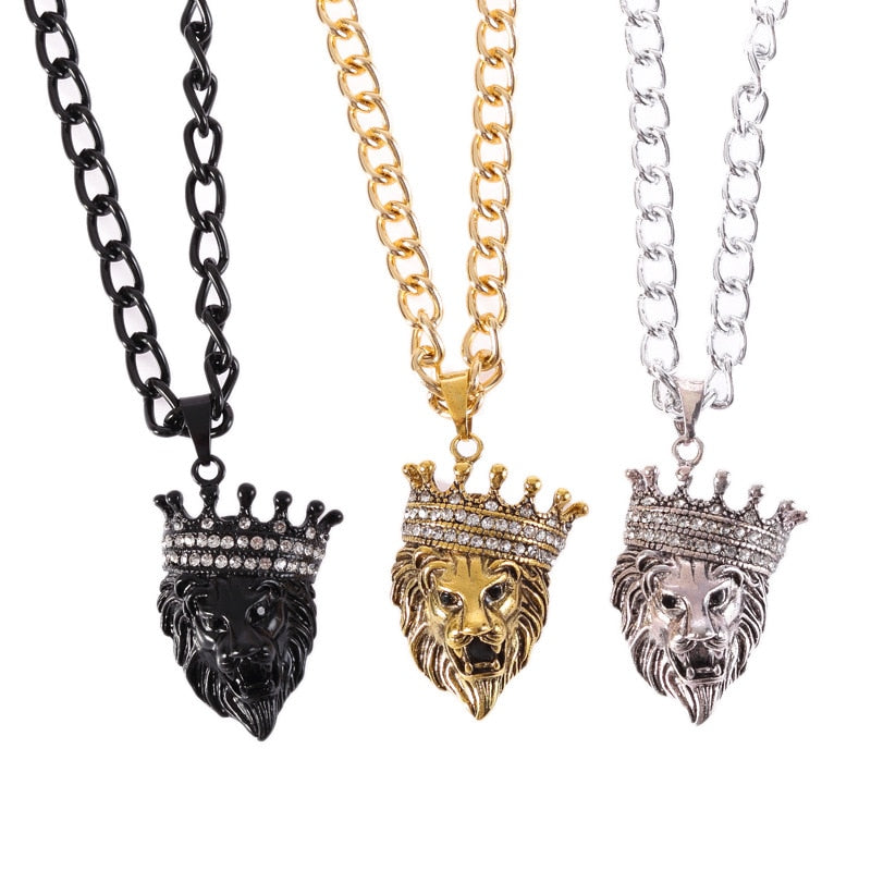 Hiphop Silver Gold Lion Head Necklace