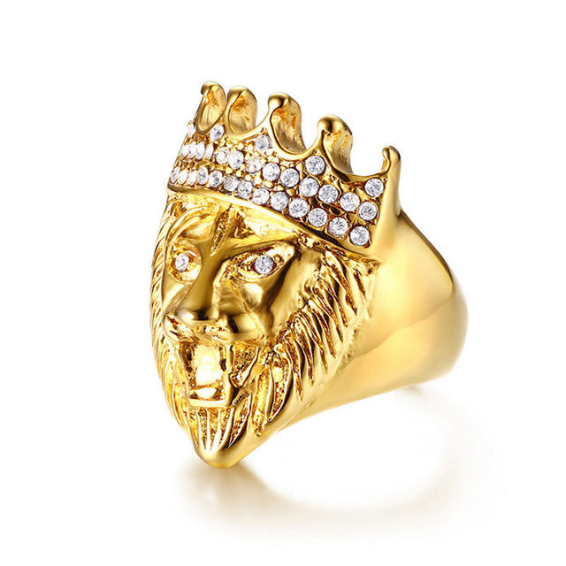 Gold Hip Hop Lion Head Ring